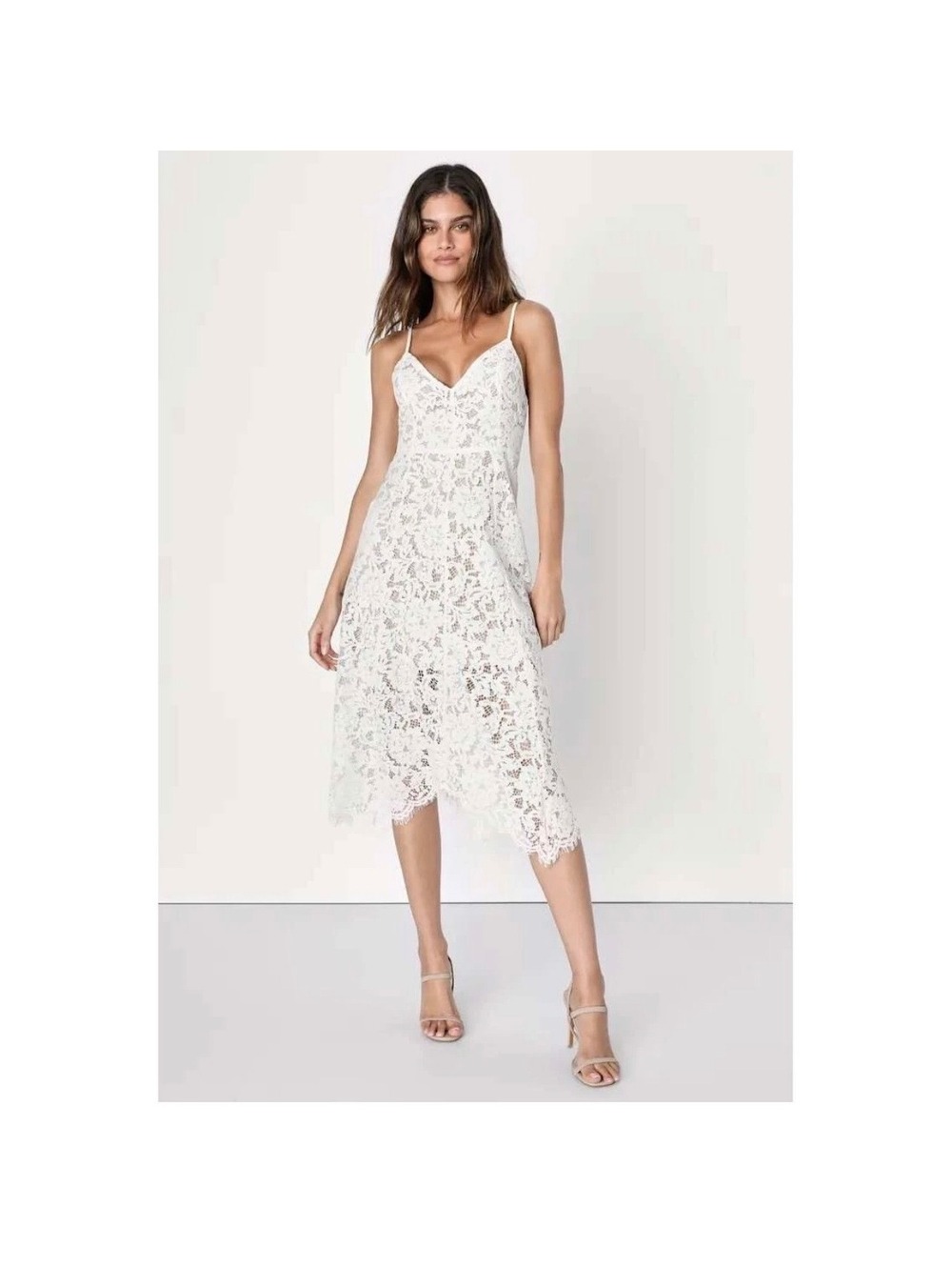 One Wish White Lace Midi Dress size med